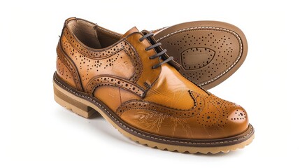 Polished brown leather dress shoes for men   elegant footwear for formal occasions