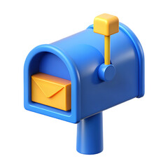 Blue mailbox with yellow letter illustration for communication and postal services concept design element on transparent background