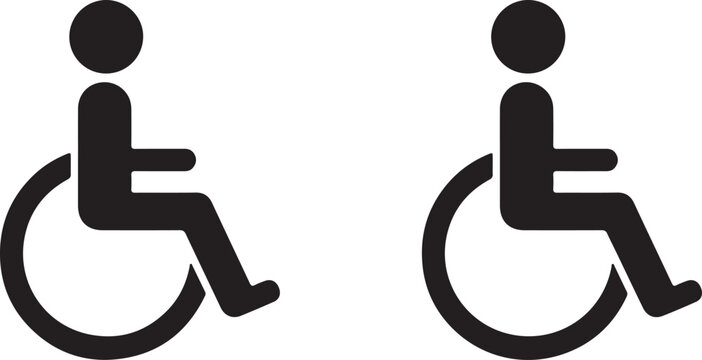 Two black wheelchair accessibility symbols on a white background Keywords: accessibility, wheelchair, symbol, icon, disabled, handicap, person, silhouette, transportation, assistance, mobility