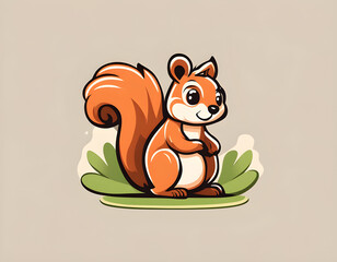 Cute cartoon squirrel Logo Template. Vector Illustration of a Wild Animal. simple flat color background.