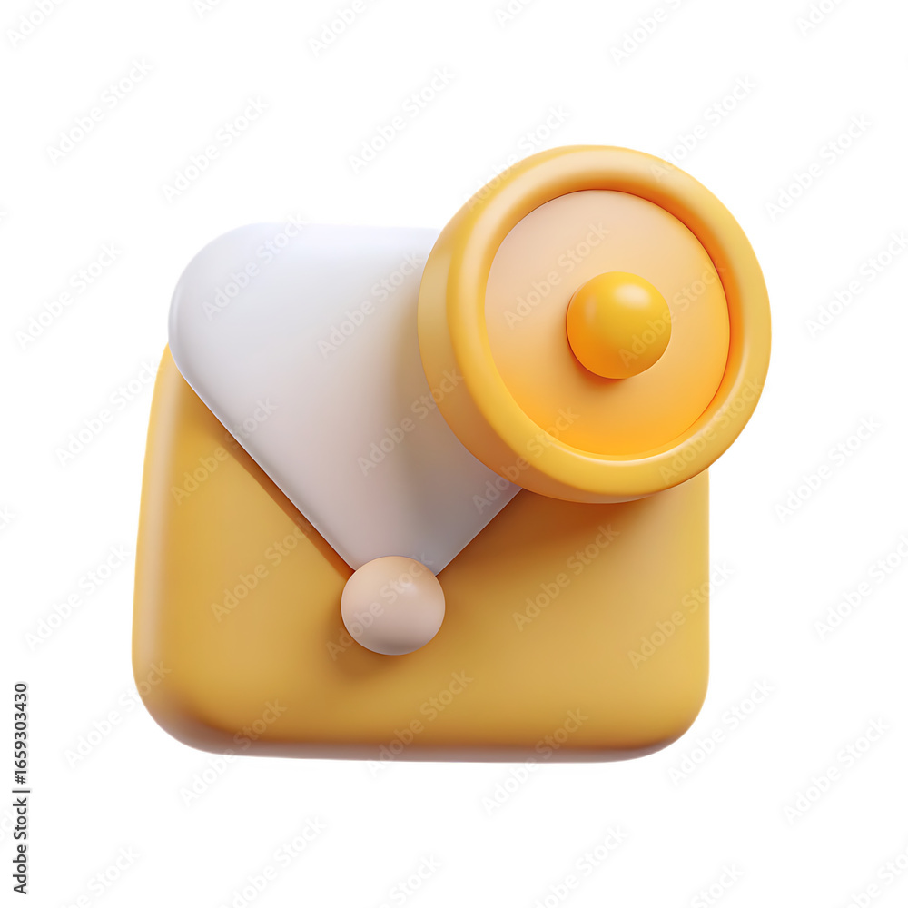 Poster email notification new message inbox mail alert 3d render illustration yellow white isolated backgro