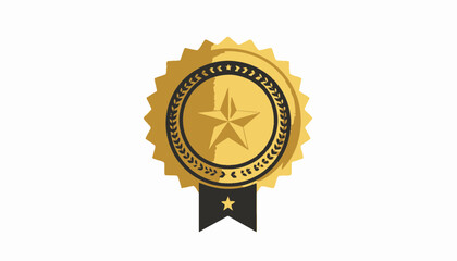 Naklejka premium Gold award badge with star and ribbon, graphic design element.