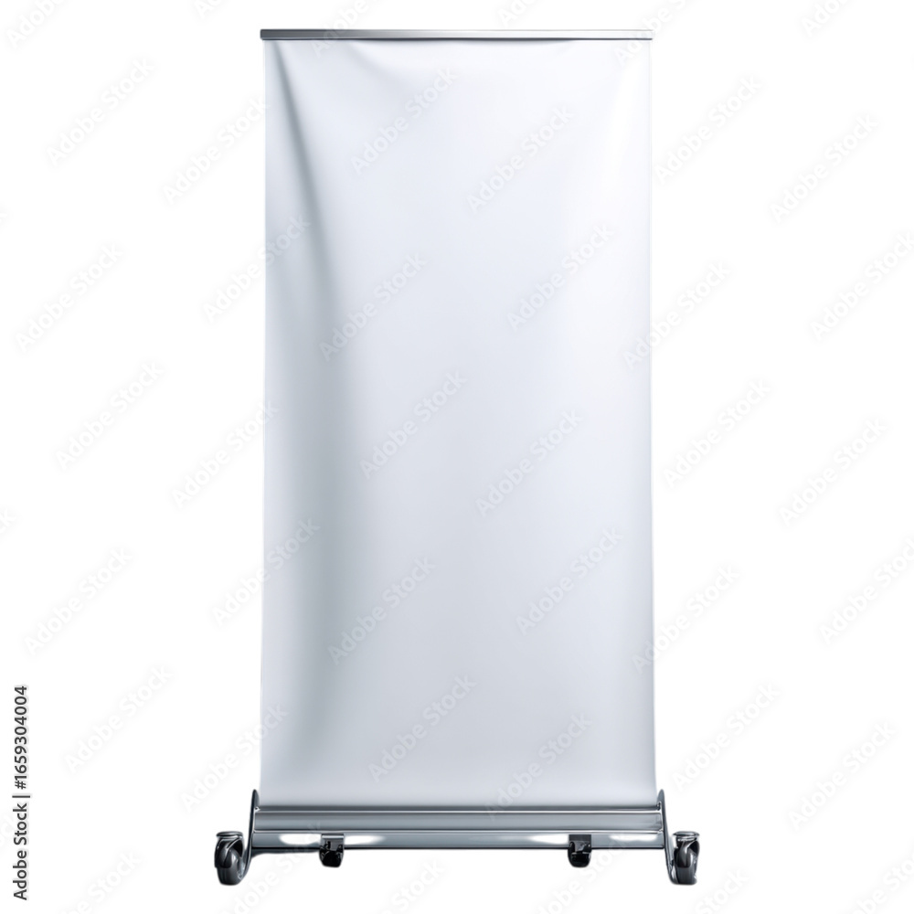 Poster blank roll up banner display stand on isolated background for custom graphics or branding