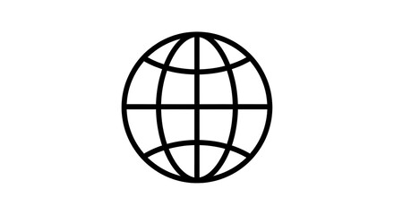 A simple black and white illustration of a globe with grid lines on a plain white background space filler
