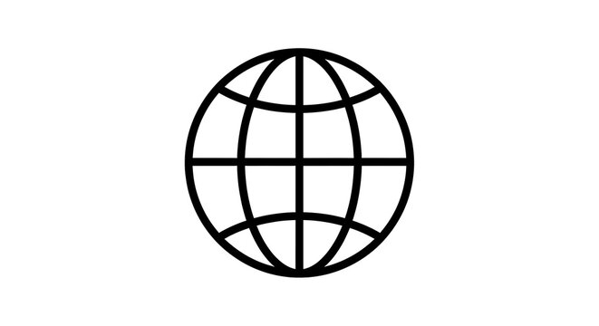 A simple black and white illustration of a globe with grid lines on a plain white background space filler