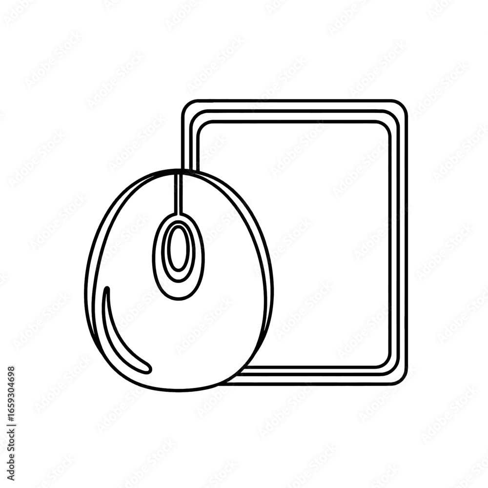 Fototapete stylized black and white computer mouse and rectangular pad icon with clean lines and simple design 