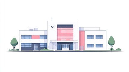 Obraz premium Modern hospital building exterior, minimalist style, urban setting, commercial use