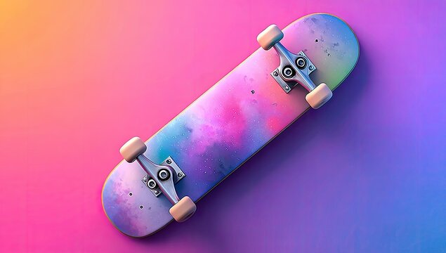 Vibrant skateboard on gradient background