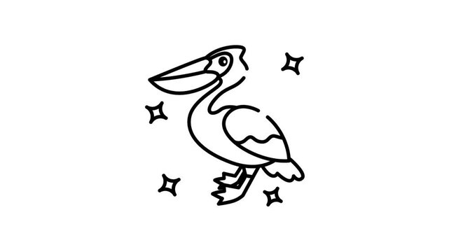 animation of Pelican bird a majestic creature is gracefully surrounded by shimmering sparkles in a dreamy scene.