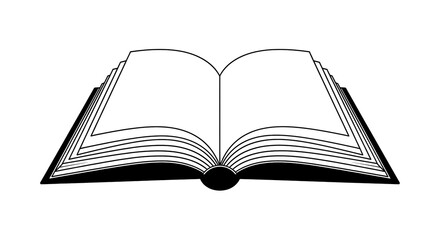 An open book with blank pages displayed against a white background in a simple black and white drawing