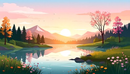 Fototapeta premium Serene mountain lake sunrise