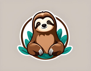 Cute cartoon sloth Logo Template. Vector Illustration of a Wild Animal. simple flat color background.
