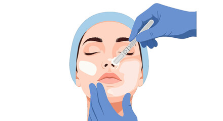 Woman Receiving Facial Treatment with Gloves Applying Mask for Beauty Skin Care in Isolated White Background