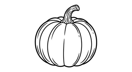 A simple black and white line drawing of a pumpkin with a stem on a white background design element