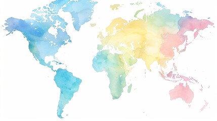 Elegant minimalist world map outline featuring key cities in soft watercolor style