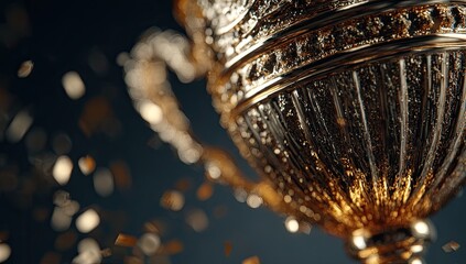 Golden trophy with celebratory confetti