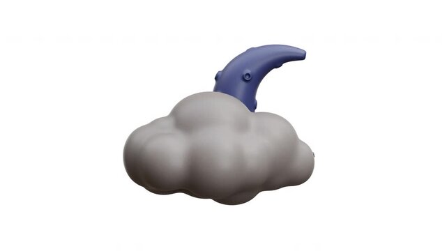 3D Animation of a crescent moon softly hidden behind a fluffy cloud