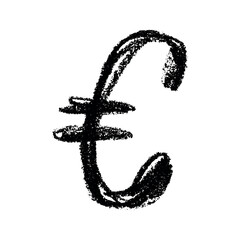 Hand drawn euro currency symbol. Brush stroke doodle. Single element for design