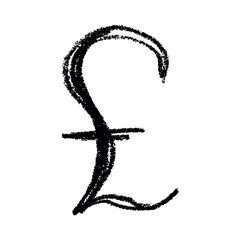 Hand drawn british pound currency symbol. Brush stroke doodle. Single element for design