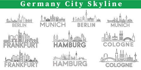 Fototapeta premium Elegant Minimalist Outlines of German City Skylines A Glimpse into the Urban Architecture and Landmarks of Germany's Vibrant Metropolises