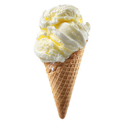 Delicious vanilla ice cream cone isolated on transparent background