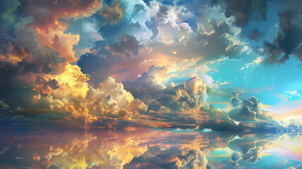 A dreamscape where each cloud forms a different painting 