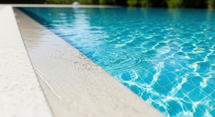 Obraz premium A closeup of a swimming pools edge where water meets a lightcolored stone border showing ripples and reflections