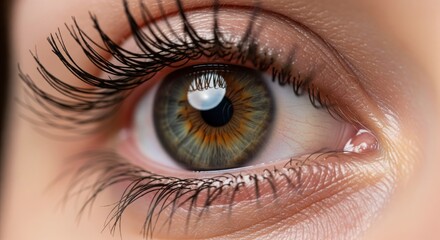 Fototapeta premium A closeup shot reveals a hazel eye adorned with thick black eyelashes