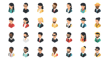 Diverse Isometric Profile Avatars Vector Icon Collection, People, Users, Business, Diversity, Flat Design, User Interface