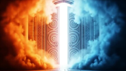 A mystical door illuminated by contrasting light and color. - Powered by Adobe