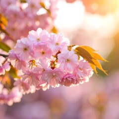 Pink blossoms in sunlight