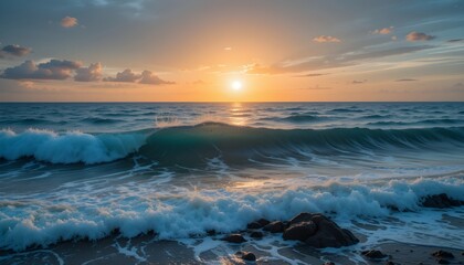 Obraz premium Calm Blue Sea Background with Gentle Ocean Waves and Horizon View