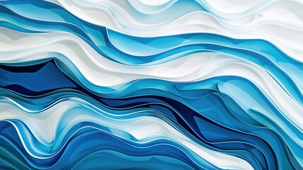 Fototapeta premium Layers of blue and white waves overlapping in an artistic fluid abstract composition, showcasing dynamic movement and harmonious color blending in a modern creative design with smooth flowing texture