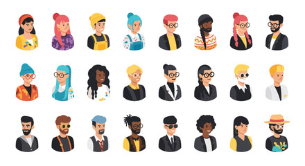 Colorful diverse people flat vector illustration avatars, Avatars, Diversity, Social Media, Profile, Flat Design, Modern, Collection