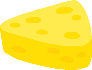 Cartoon Cheese Wedge Slice Illustration, Yellow Dairy Food Icon with Holes, Flat Vector Design