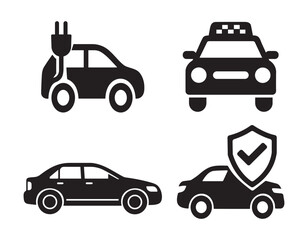 Naklejka premium Car Icon Set Electric, Taxi, Sedan, Insurance, and Vehicle Vector Symbols