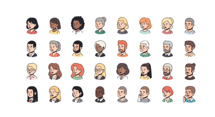 Obraz premium Diverse cartoon character avatar collection for global business team, People, Profile, User, Community, Identity, Faces.
