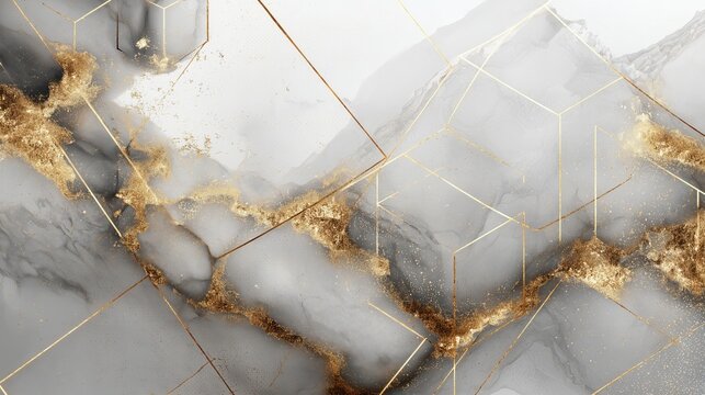 Luxury white background with gold accents Abstract textured background with geometric patterns in gray and gold tones.