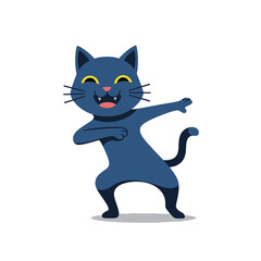 Blue Pixel Art Cat Striking a Dab Pose with Yellow Eyes and a Cheerful Expression on White Background