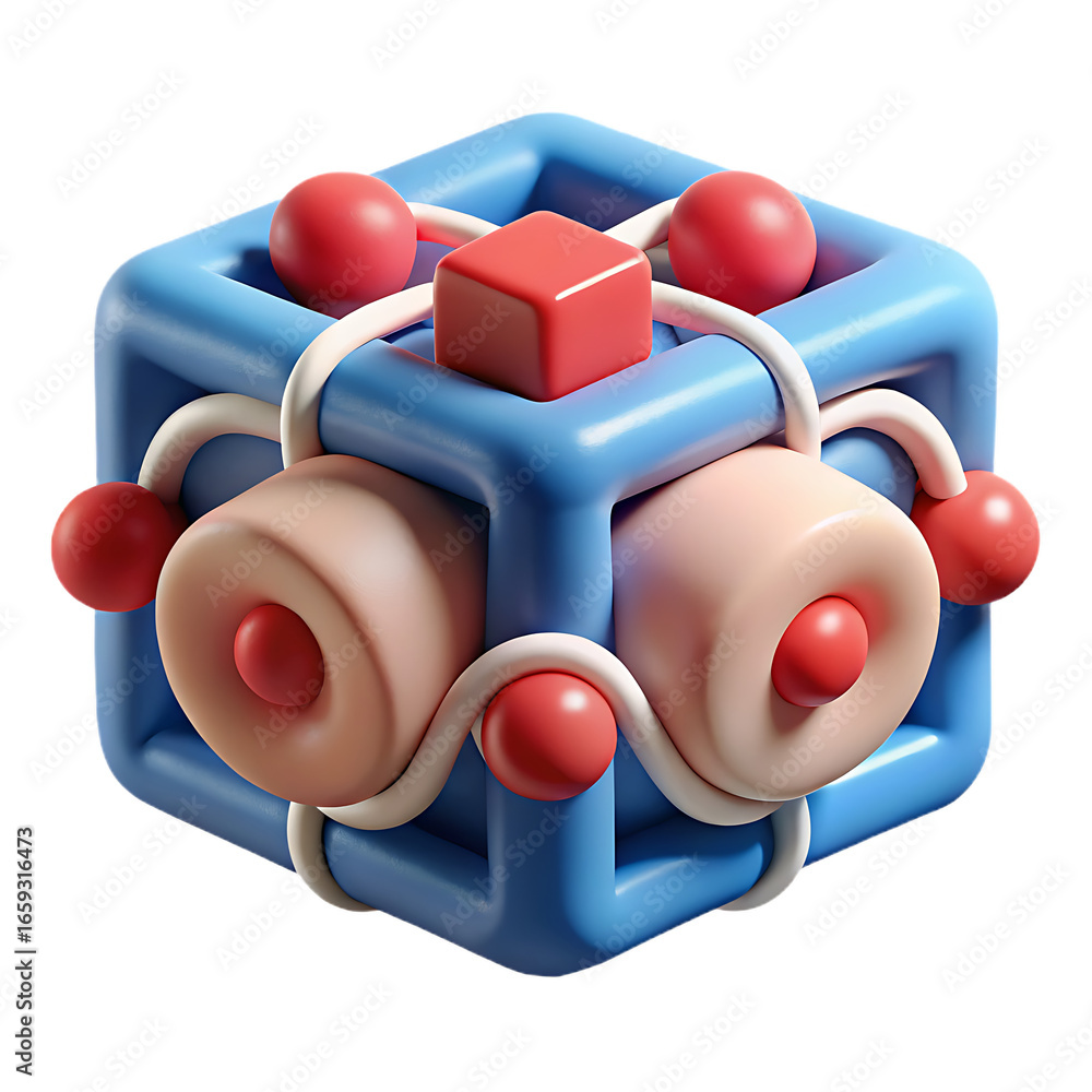 Aufkleber abstract cube design with spheres and cylinders in pastel colors render illustration d graphics art 