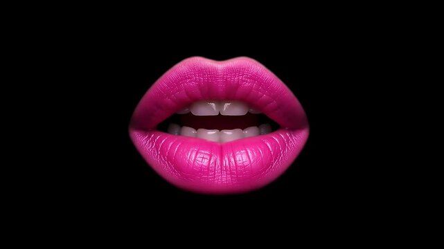Vibrant Pink Lips on Black Background Beauty and Glamour