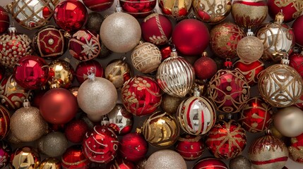 Vibrant display of christmas ornaments featuring elegant gold and silver accents for the holidays