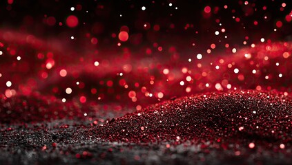 Deep red glitter sparkles on dark surface