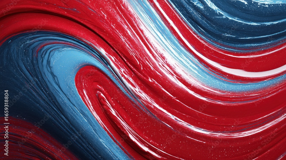Aufkleber red blue and silver fluid swirl forming dynamic background vibrant swirling patterns in red, blue, a