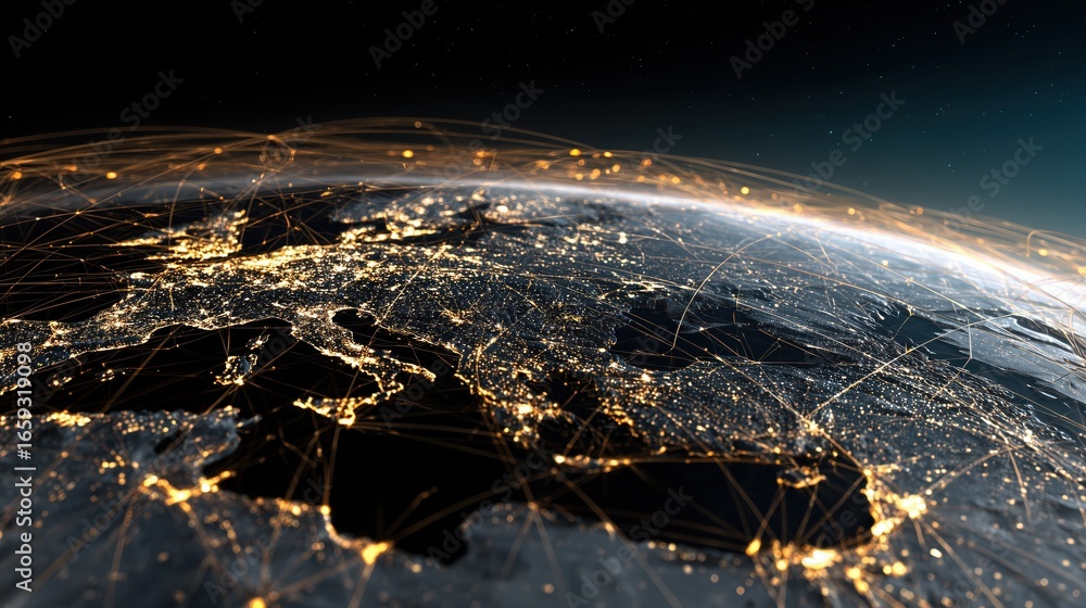 Poster digital globe with glowing connections a digital representation of earth showcasing illuminated citi