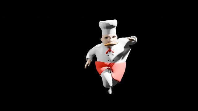 3d render chef dancing Salsa dance. prores 4444