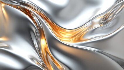 3D render, abstract background with silver and golden waves, beautiful elegant design, fluid lines, high resolution