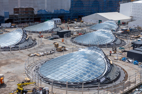 Stuttgart 21 construction site for new railway train station of Deutsche Bahn DB panorama city in Germany