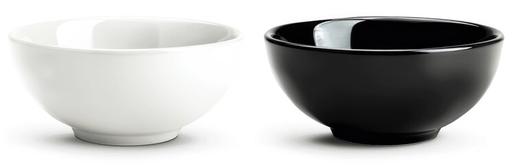 Black and white bowl isolated on transparent background cutout, PNG file with clipping path for post effects, front view. Isolated