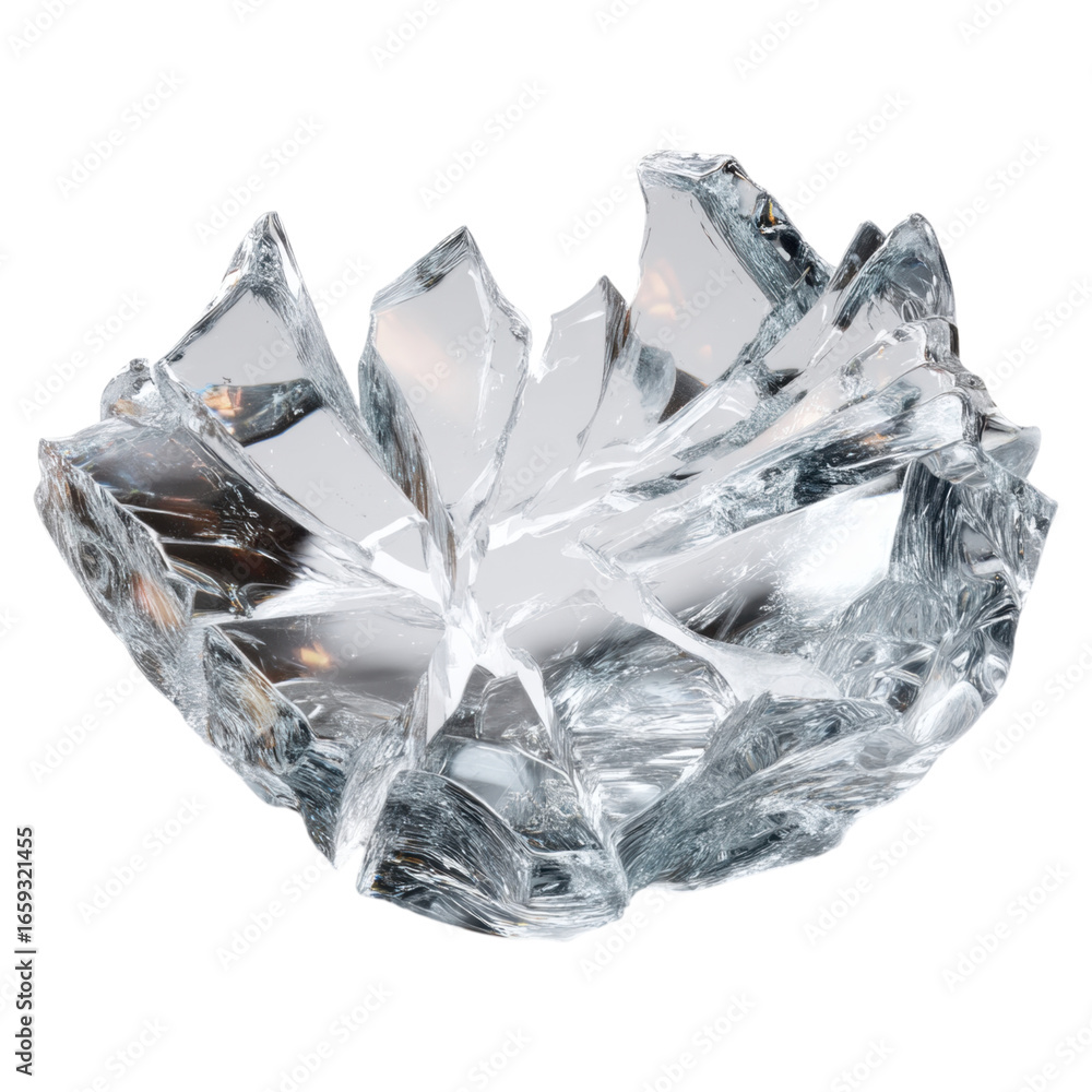 Poster crystal bowl with sharp edges and distinctive shattering pattern for decorative use
